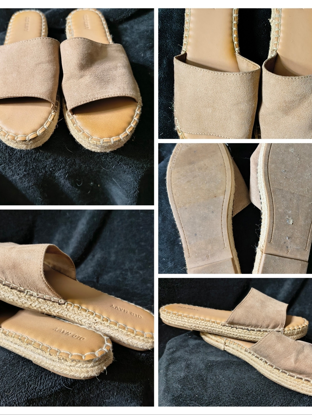 Suede Espadrille Slide Sandals in Beige